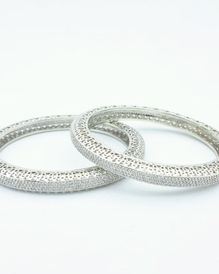 Rakshanda Anti Tarnish Silver Plated Designer Bangles - AD Bangles | Side Angle View | Buy Online India | Zevarly