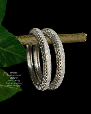 Rakshanda Anti Tarnish Silver Plated Designer Bangles - AD Bangles | Side Angle View | Buy Online India | Zevarly