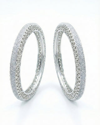Rakshanda Anti Tarnish Silver Plated Designer Bangles - AD Bangles | Side Angle View | Buy Online India | Zevarly