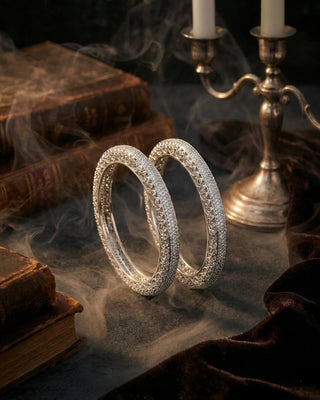 Rakshanda Anti Tarnish Silver Plated Designer Bangles - AD Bangles | Stone Detail View | Buy Online India | Zevarly