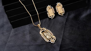 Ramika Gold Plated in Decorative Frame - AD Pendant Set | Main Product View | Buy Online India | Zevarly