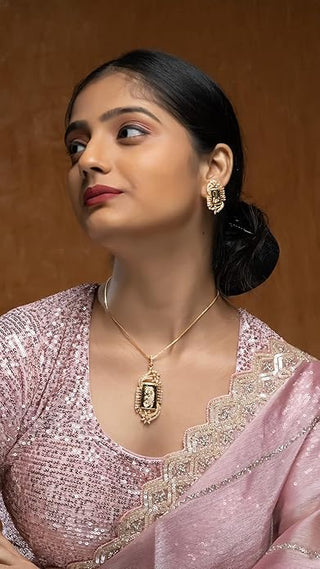 Ramika Gold Plated in Decorative Frame - AD Pendant Set | Set Full View | Buy Online India | Zevarly