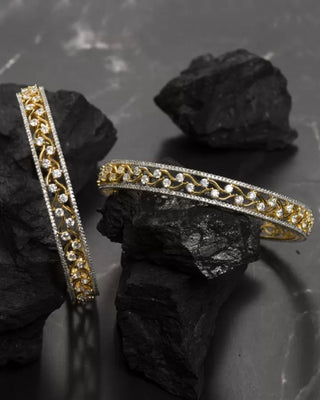 Rashmi Gold Plated American Diamond-Studded Bangles - AD Bangles | Side Angle View | Buy Online India | Zevarly