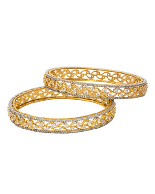 Rashmi Gold Plated American Diamond-Studded Bangles - AD Bangles | Side Angle View | Buy Online India | Zevarly