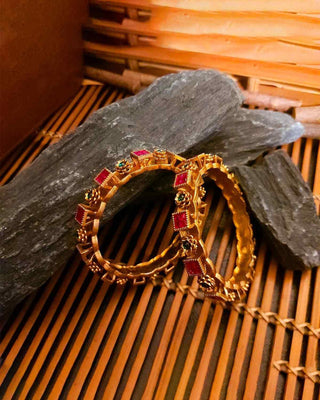 Red Rajwadi Exclusive Bangles - AD Bangles | Side Angle View | Buy Online India | Zevarly