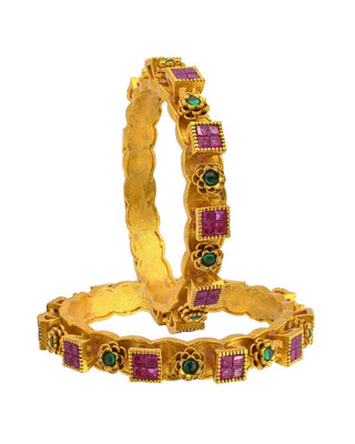 Red Rajwadi Exclusive Bangles - AD Bangles | Side Angle View | Buy Online India | Zevarly
