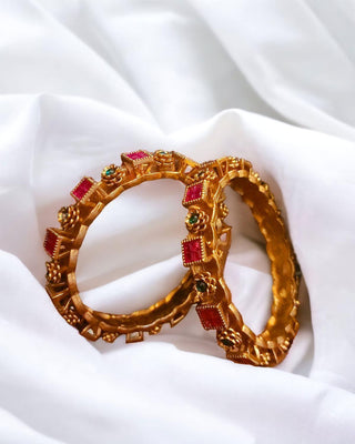 Red Rajwadi Exclusive Bangles - AD Bangles | Side Angle View | Buy Online India | Zevarly