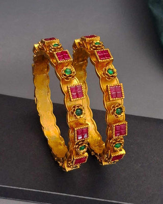 Red Rajwadi Exclusive Bangles - AD Bangles | Main Product View | Buy Online India | Zevarly