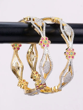 Reha Sparkling Stone Bangles - AD Bangles | Bangle Set Close-Up | Buy Online India | Zevarly