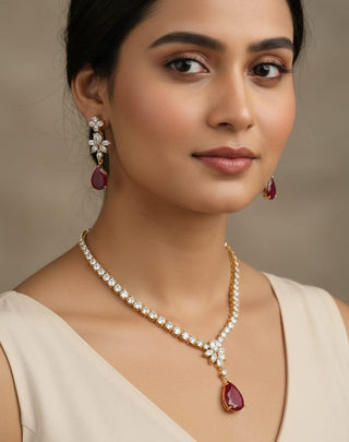 Rivya Gorgeous Gold plated Neck Piece - AD Necklace Set | Main Product View | Buy Online India | Zevarly