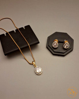 Royal Pear Shape Alluring Pendant Set - AD Pendant Set | Full Set View | Buy Online India | Zevarly