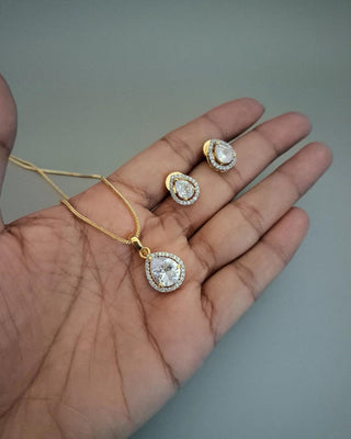Royal Pear Shape Alluring Pendant Set - AD Pendant Set | Full Set View | Buy Online India | Zevarly