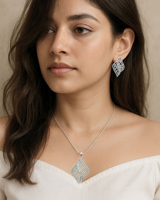 Ruhira Silver Pendant Set - AD Pendant Set | Main Product View | Buy Online India | Zevarly