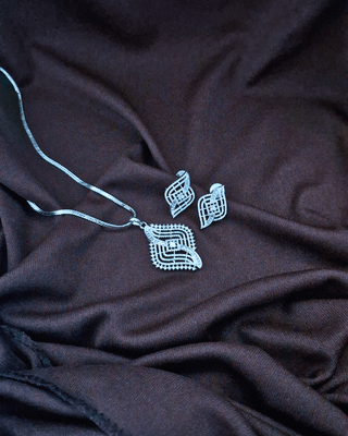 Ruhira Silver Pendant Set - AD Pendant Set | Full Set View | Buy Online India | Zevarly
