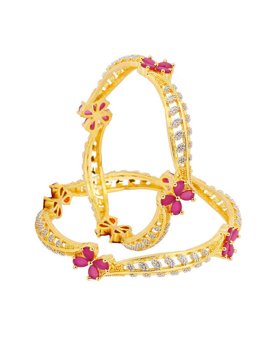 Indrati Floral AD Two Tone Bangles - Zevarly