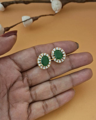 Shivani Elegance Green Ad Studs - AD Stud Earrings | Front View | Buy Online India | Zevarly