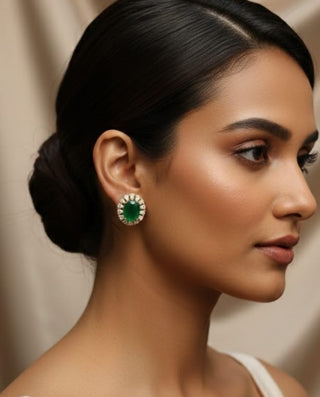 Shivani Elegance Green Ad Studs - AD Stud Earrings | Main Product View | Buy Online India | Zevarly