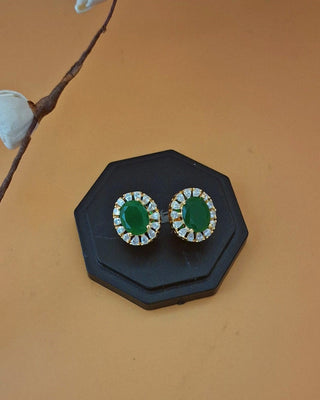 Shivani Elegance Green Ad Studs - AD Stud Earrings | Stud Pair Close-Up | Buy Online India | Zevarly
