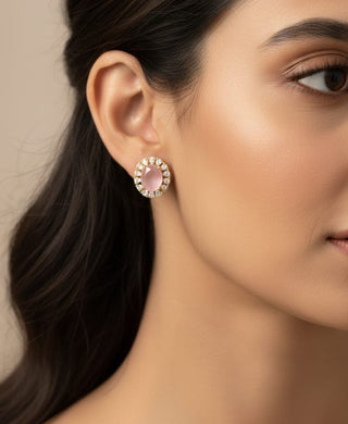Shivani Elegance Pink Ad Studs - AD Earrings | Main Product View | Buy Online India | Zevarly