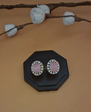 Shivani Elegance Pink Ad Studs - AD Earrings | Side Profile View | Buy Online India | Zevarly