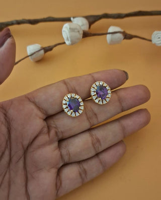Shivani Elegance Purple Ad Studs - AD Stud Earrings | Stud Pair Close-Up | Buy Online India | Zevarly