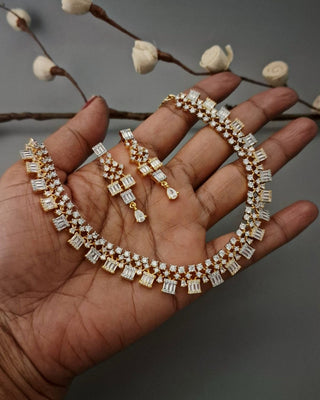Shravika Imperial Spark Necklace Set - AD Necklace Set | Full Set View | Buy Online India | Zevarly