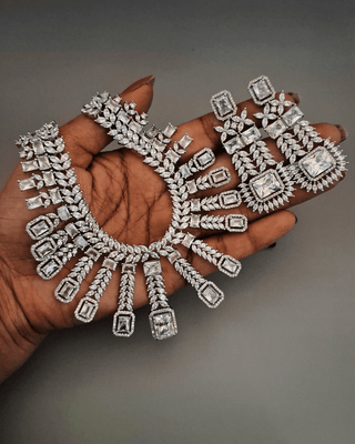 Shruti-Kirti Ad Necklace Set - AD Necklace Set | Full Set View | Buy Online India | Zevarly