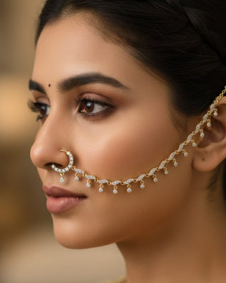 Shweta Hanging Designer Nath With Taana - Fashion Jewellery | Main Product View | Buy Online India | Zevarly