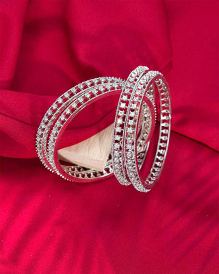 Silver plated bangle set showcasing intricate design, available at Zevarly Main Image