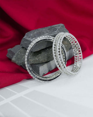 Silver plated bangle set showcasing intricate design, available at Zevarly Side Image