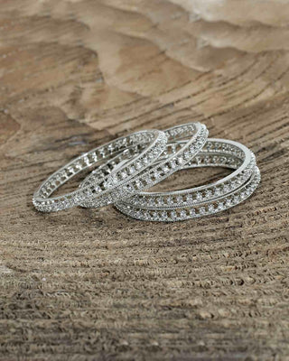 Silver plated bangle set showcasing intricate design, available at Zevarly Side Image 2