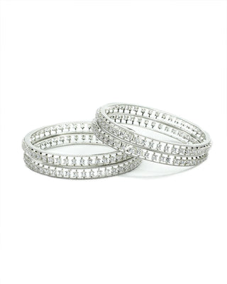 Silver plated bangle set showcasing intricate design, available at Zevarly White Background