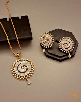 Sparkling Diamond Pendant Set - AD Pendant Set | Main Product View | Buy Online India | Zevarly