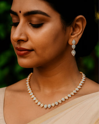 Tanvi Drop Fine Micro Setting Necklace Set - AD Necklace Set | Main Product View | Buy Online India | Zevarly