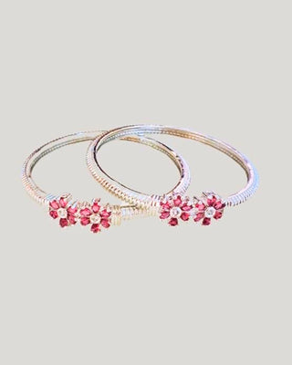 Tarishi Two red Flower Design Silver Plated Bangles - AD Bangles | Side Angle View | Buy Online India | Zevarly