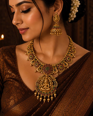Goddess Inspired Bridal Temple Art Necklace - Dipti