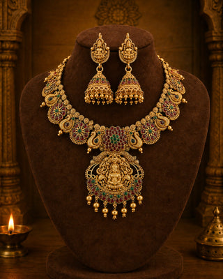 Goddess Inspired Bridal Temple Art Necklace - Dipti