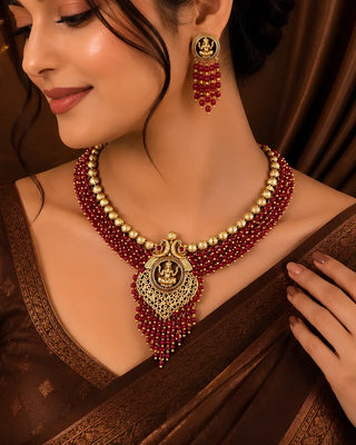 Grand Ruby Heirloom Temple Necklace Design - Aayushree