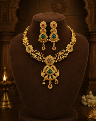 Grand Temple Baaraati Wedding Necklace - Dhanwanti