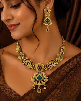Grand Temple Baaraati Wedding Necklace - Dhanwanti