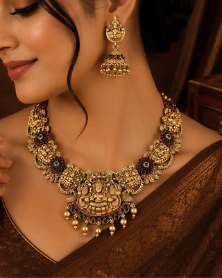 Divine Majestic Temple Choker Necklace Set - Ishumati