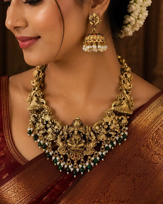 Ethnic Temple Statement Bridal Necklace Set - Amoli
