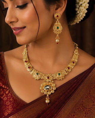 Grace Temple Kundan Fusion Necklace Set- Sirodhara