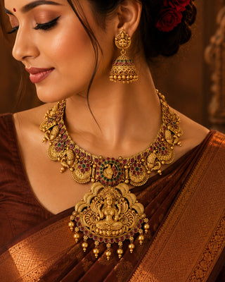 Classic Fusion South Temple Necklace Set- Sridevi