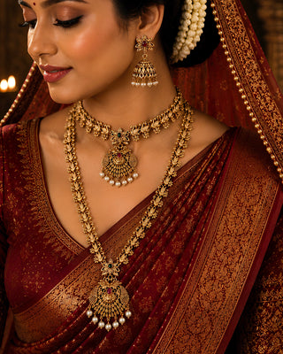 Premium Ethnic Golden Matt Bridal Set- Amara