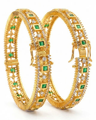 Traditional Emerald Stone Studded Openable Kada - Saanvi