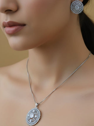 Treasure Oval Pendant Set - AD Pendant Set | Main Product View | Buy Online India | Zevarly