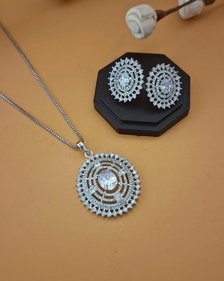 Treasure Oval Pendant Set - AD Pendant Set | Set Full View | Buy Online India | Zevarly