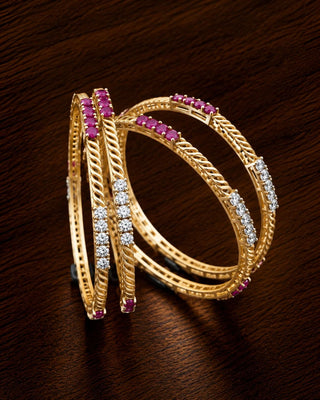 Gold Plated Designer Four piece Ruby Bangle - Sirat