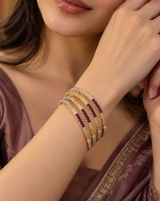 Gold Plated Designer Four piece Ruby Bangle - Sirat